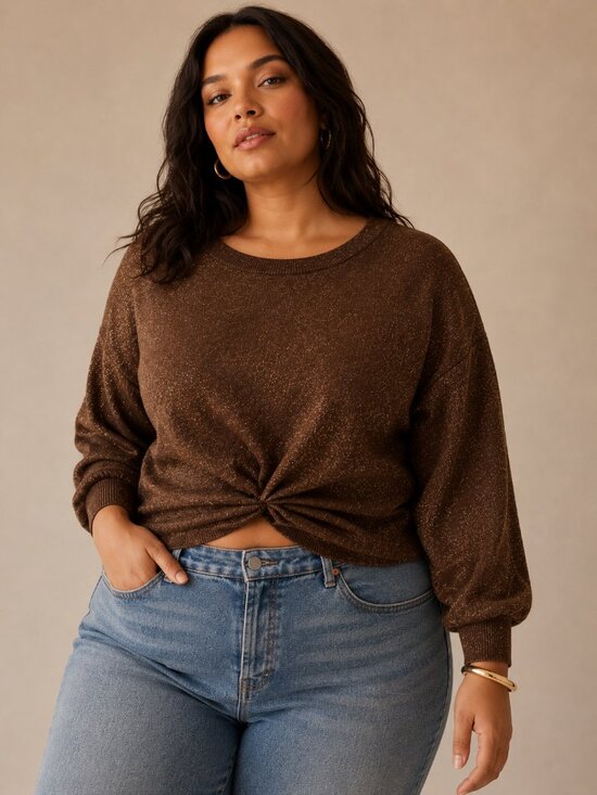 Anthropologie Sweaters - Anthropologie The Gemini Twofer Sweater 2X Metallic Knit Twist Front Pullover